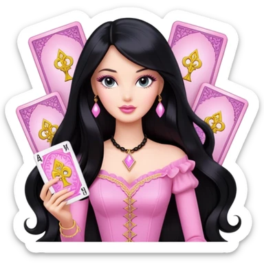 long black hair barbie with light pink tarot cards sticker