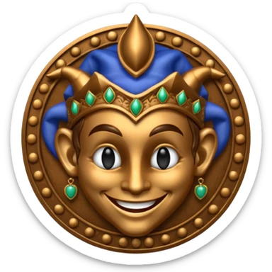 jester face emoji with a bronze emoji medallion below the head sticker