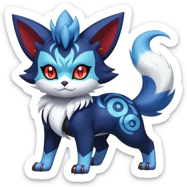 Shiny Evil Exotic Badass Colorful Ethereal Royal Mysterious Gothic Meowstic-Zorua-Litten-Noibat-Pokémon-Fakémon-hybrid-creature (full body) with random pattern-markings sticker