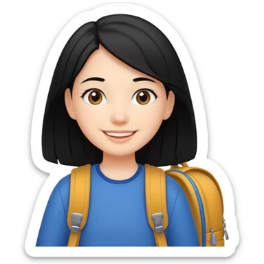 girl with black hair arriving to school on time sticker