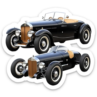 Batgirl’s black Bare bones (fenders removed) chopped streamlined sporty roadster (stripped down) hot street rodded engine sports car 1932 Rolls Royce Woody futuristic electric spaceship motors and lightning dynamos with wide racing wheels that are held strong by advanced suspension and steering sticker