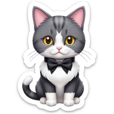 British female cat (tuxedo color) with paws, ribbon, etc sticker