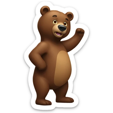 standing brown bear turned a bit to his right side, raising his right arm a bit and bending his left arm to his chest  sticker