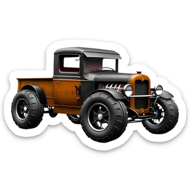 1:10 off-road pot-smoking rusting Basher style 1927 blackened tarnished hotrod rat rod streamlined anime vampire ghostly-glowing Dodge zombie infected extended-cab rc bulging monster pickup (extra wide low-profile pin tires chrome wheels with fenders) sticker