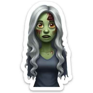 woman zombie with long dark waves hair sticker
