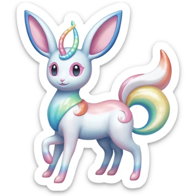 Pearlescent Milky-White Opalescent Rainbow-Tinted Soft-Glowing Celestial Sylveon-Milotic-Cresselia-Fakémon-creature (full body) sticker