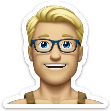 Blond man glasses muscle blue eyes eating big hazelnut sticker