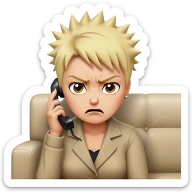 Short Blonde spikey mature woman on the phone angry sat on the sofa sticker