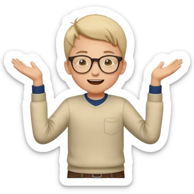 Very excited boy, full body, eyes closed, wearing glasses sticker