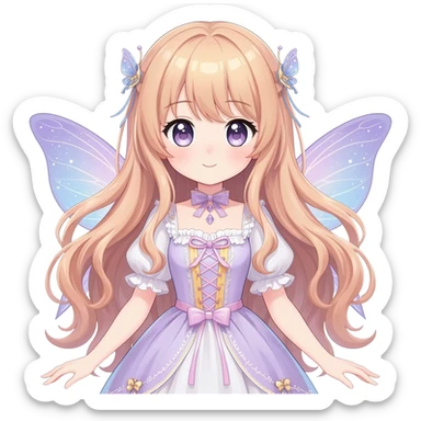 Cute kawaii gorgeous pretty anime lady beautiful hair with gorgeous dress fairycore cottagecore detailed high quality trending aesthetic sticker