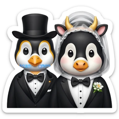 Evlenen penguen ile inek sticker