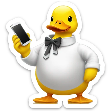 yellow duck holding a cellphone sticker