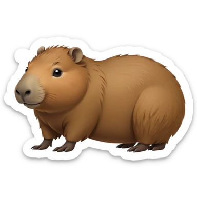 cinematic-capybara-realistic-full-body-on-all-fours-emoji,-plump-and-relaxed-body-soaking-in-the-warm-sun,-short-brown-fur-slightly-ruffled,-head-tilted-dramatically,-calm-expressive-eyes-exuding-serene-wisdom,-simplified-yet-realistic sticker