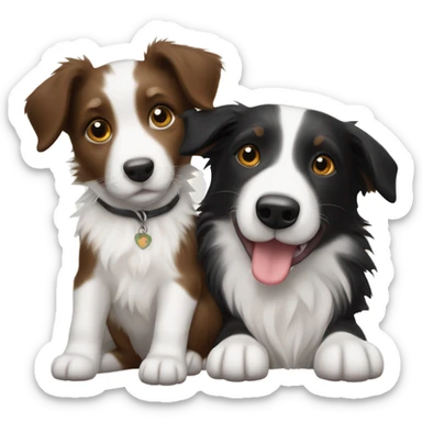 A border collie puppy with a jack russell puppy sticker
