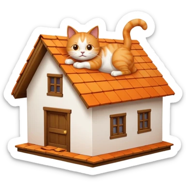 A cat crashing through the roof of a house sticker