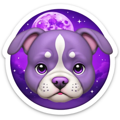 purple moon with a grey bull dog puppy with a purpl collar sticker