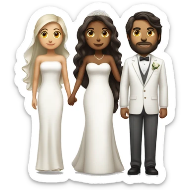 Thick bride with long hair and tan groom with white suit and brown hair sticker