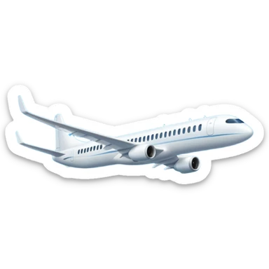 A sleek commercial airplane with long wings and shining white fuselage gliding smoothly through the sky. sticker