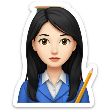 women teacher with black long hair sticker