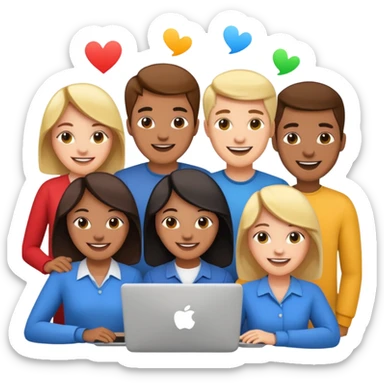 diverse people working together on a tech startup, joyful sticker