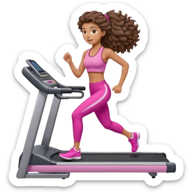 Gym brunette girl tan treadmill pink girly big wavy hair sticker