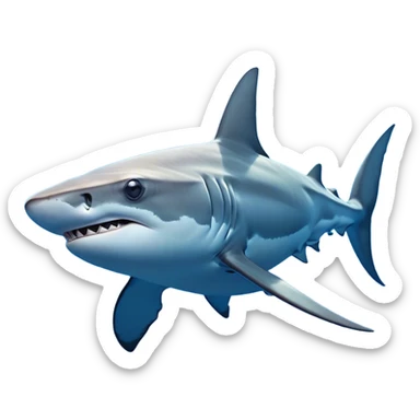 Cinematic Noble Hammerhead Shark Portrait Emoji, Poised and regal, with a broad, flattened hammer-shaped head, wide-set eyes, and a streamlined, powerful body gliding through deep blue waters, Simplified yet sharp and sophisticated features, highly detailed, glowing with a cool, oceanic luminescence, high shine, intelligent and commanding, stylized with an air of marine authority, focused and vigilant, soft glowing outline, capturing the essence of a watchful and confident predator that appears ready to glide out of the screen with effortless power! sticker