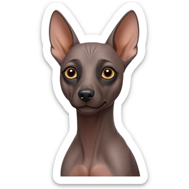 Cinematic Noble Xoloitzcuintle dog Portrait Emoji, Poised and regal, with a sleek, muscular build and smooth, hairless ebony skin accented by subtle wrinkles, deep-set soulful dark eyes, Simplified yet sharp and sophisticated features, highly detailed, glowing with a soft, dignified glow, high shine, intelligent and loyal, stylized with an air of ancient grace, focused and attentive, soft glowing outline, capturing the essence of a watchful and confident guardian, so majestic it feels as though it could stride out of the screen with effortless authority! sticker