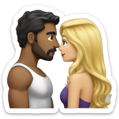 Dark hair strong man kissing a beautiful blond hair woman sticker