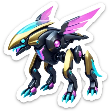  Epic legendary rare glowing mechanical Shiny sparkly transparent bioluminescent luminescent vibrant bright pastel dark exotic iridescent colorful gradients futuristic modern metallic glossy glittery fantasy-cyber-Fakémon-Vernid-Palkia-mecha-creature sticker
