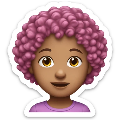 European, purple curly hair, baby, pink clothing. sticker