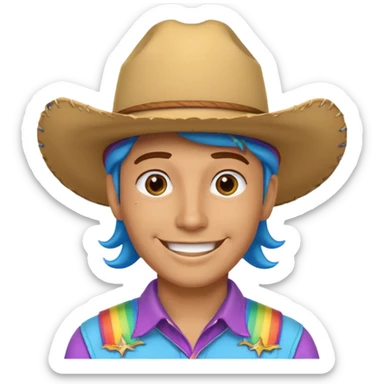 White Cowboy with rainbow hat sticker