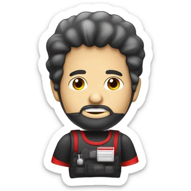 mecanico automotivo, com roupa vermelha e preta, com ferramentas na mão sticker