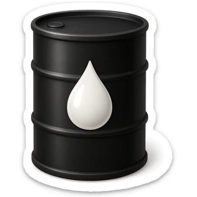 Сгенерируй мне в стиле детализированного емодзи черную бочку на которой нарисованна белая кампля капля, как логотип sticker
