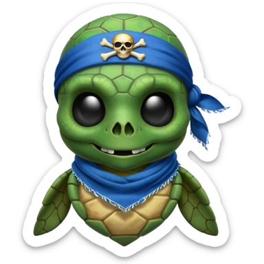 sea turtle wearing a blue pirate skull scarf sticker