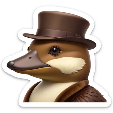 Cinematic Noble Platypus Portrait Emoji, Poised and regal, with a uniquely streamlined build and a sleek, well-groomed brown fur, a distinctive flat duckbill and broad, beaver-like tail, deep-set soulful eyes full of wonder, Simplified yet sharp and sophisticated features, highly detailed, glowing with a soft, dignified glow, high shine, intelligent and enigmatic, stylized with an air of aquatic curiosity, focused and attentive, soft glowing outline, capturing the essence of a watchful and confident oddity, so majestic it feels as though it could glide out of the screen with effortless authority! sticker