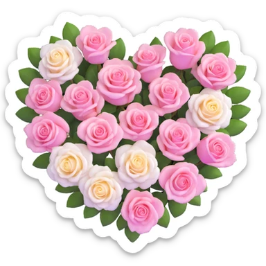 heart-shaped arrangement of pink and white roses sticker
