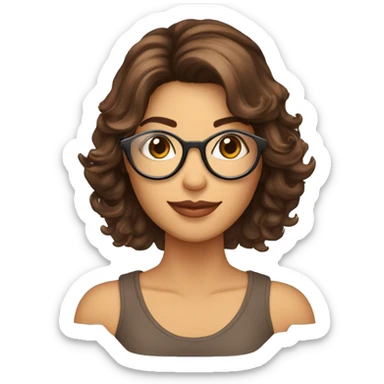 mulher morena de cabelo medio castanho com mechas loiras de oculos, olhos escuros sticker