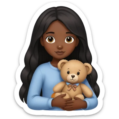 black long hair girl hugs a mini teddy bear sticker