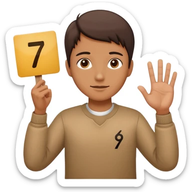 Un bonhomme tenant une pancarte avec le numéro 6 dans la main gauche et une pancarte avec le numéro 7 dans la main droite  sticker