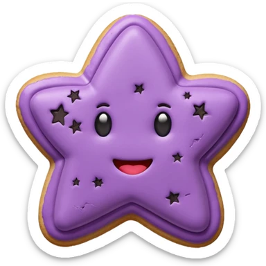 realistic pastel purple cookie with a soft, crumbly texture, fine surface cracks, matte baked finish, star-shaped jam cutout revealing glossy dark berry filling no face  sticker