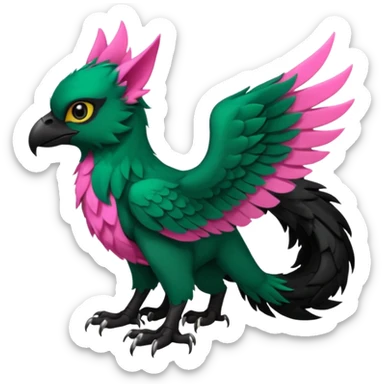 Dark-deep-Emerald-green gryphon-Trico-fusion-hybrid with a long tufted tail, black beak, pink accents, black claws, black tail, majestic, realistic, furry (full body) sticker