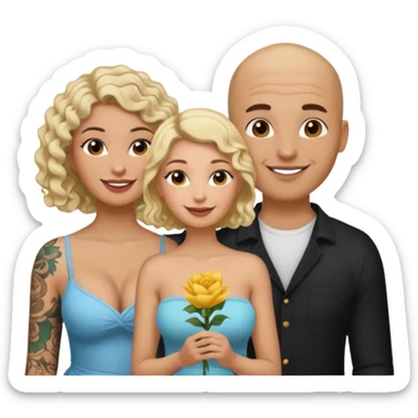 throuple tattooed bald boyfriend with  blonde long hair female and another curly short haired brunette big boobs sticker