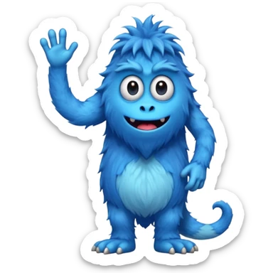 A skinny and lanky tall blue furry monster with a slightly triangular head put the top having a small curve going inward  sticker