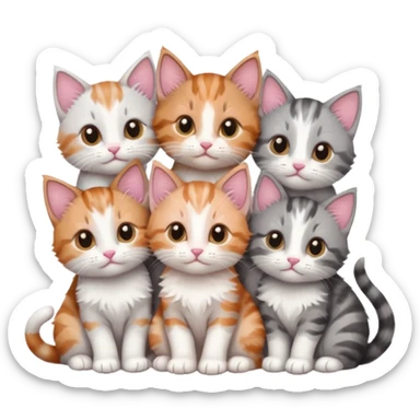 6 tiny kittens cuddling together all various different natural colours including grey and white, ginger and white, calico, grey, and brown tabby and white sticker