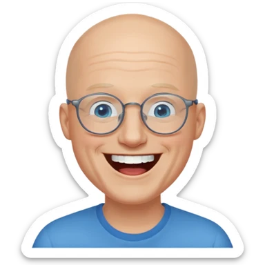 bald man with blue eyes and eye glasses laughing sticker