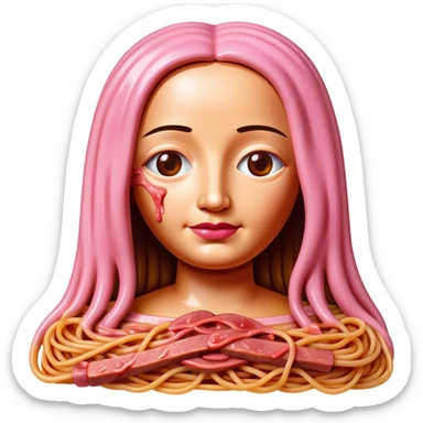 monalisa made of SPAM meat melted pink dripping sauce spaghetti portrait sticker