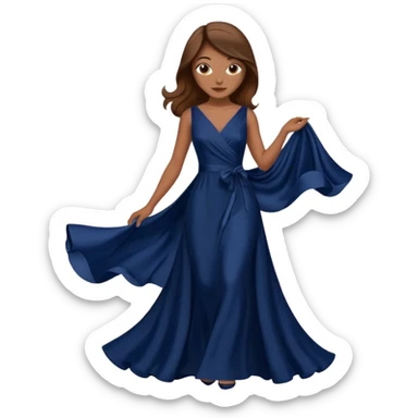 isolated realistic navy blue silk gown, hair brown  sticker
