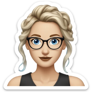 Shoulder length Balayage updo pale model lady with glasses and blue eyes  sticker