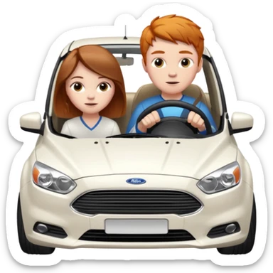 Two mouses, one girl with brunette long hair and one ginger short hair boy, boy drive a white ford focus card sticker