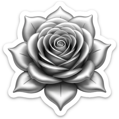 A rose emoji made of liquid silver metal minimalistic iOS emoji style, centered sticker